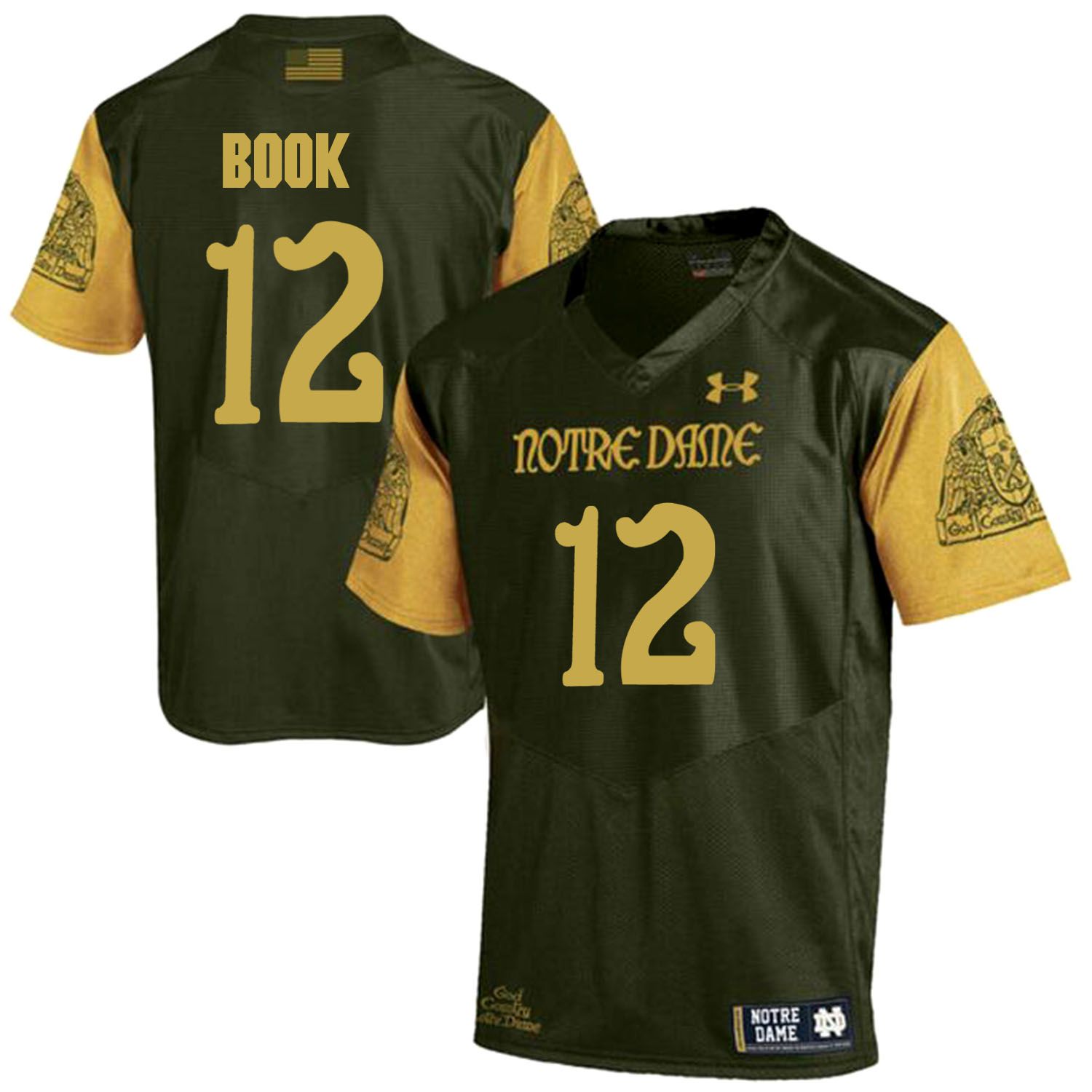 Men Norte Dame Fighting Irish #12 Book Green Customized NCAA Jerseys->->Custom Jersey